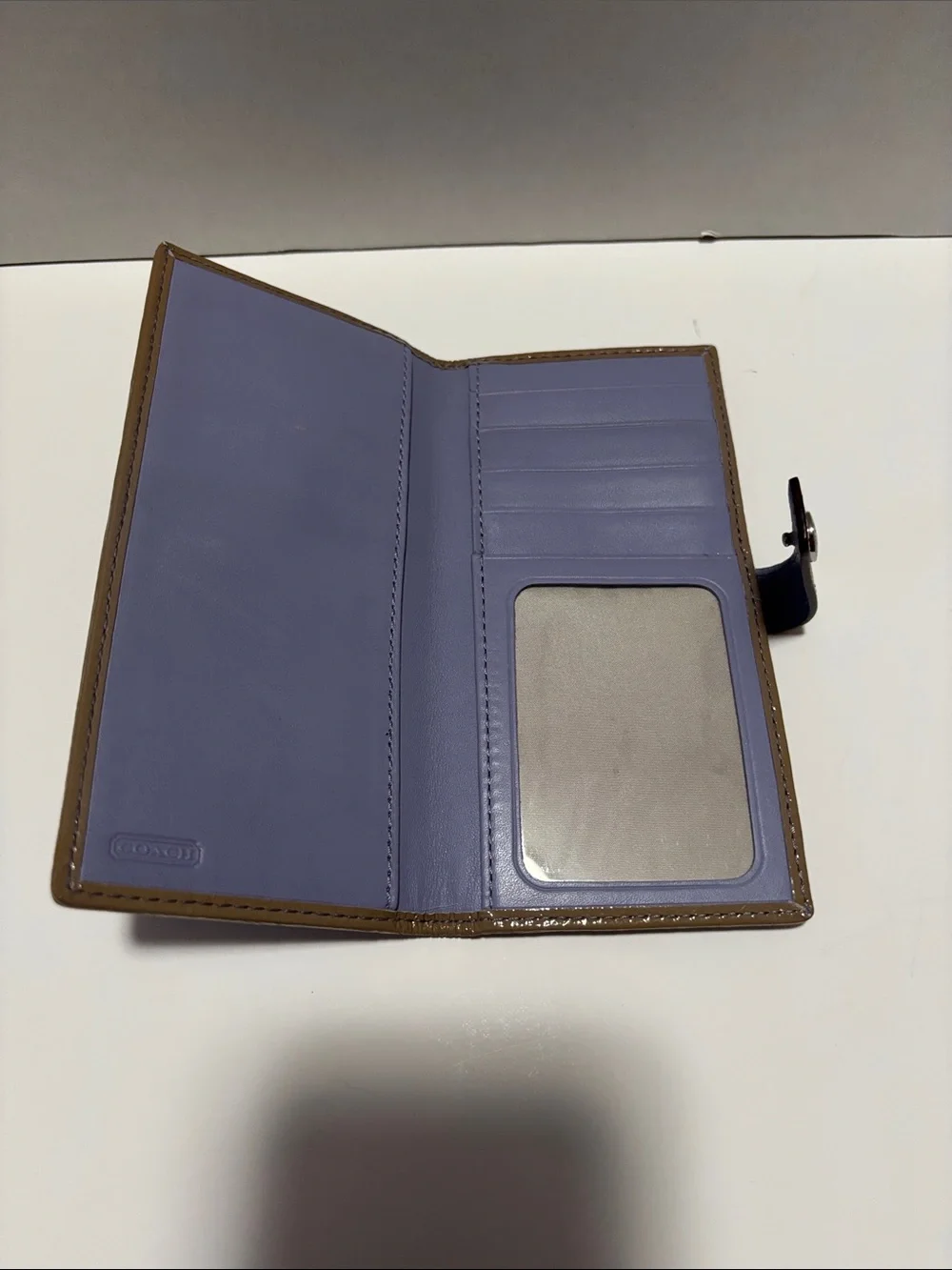 Coach Lavender Signature Continental Wallet with Tan Trim